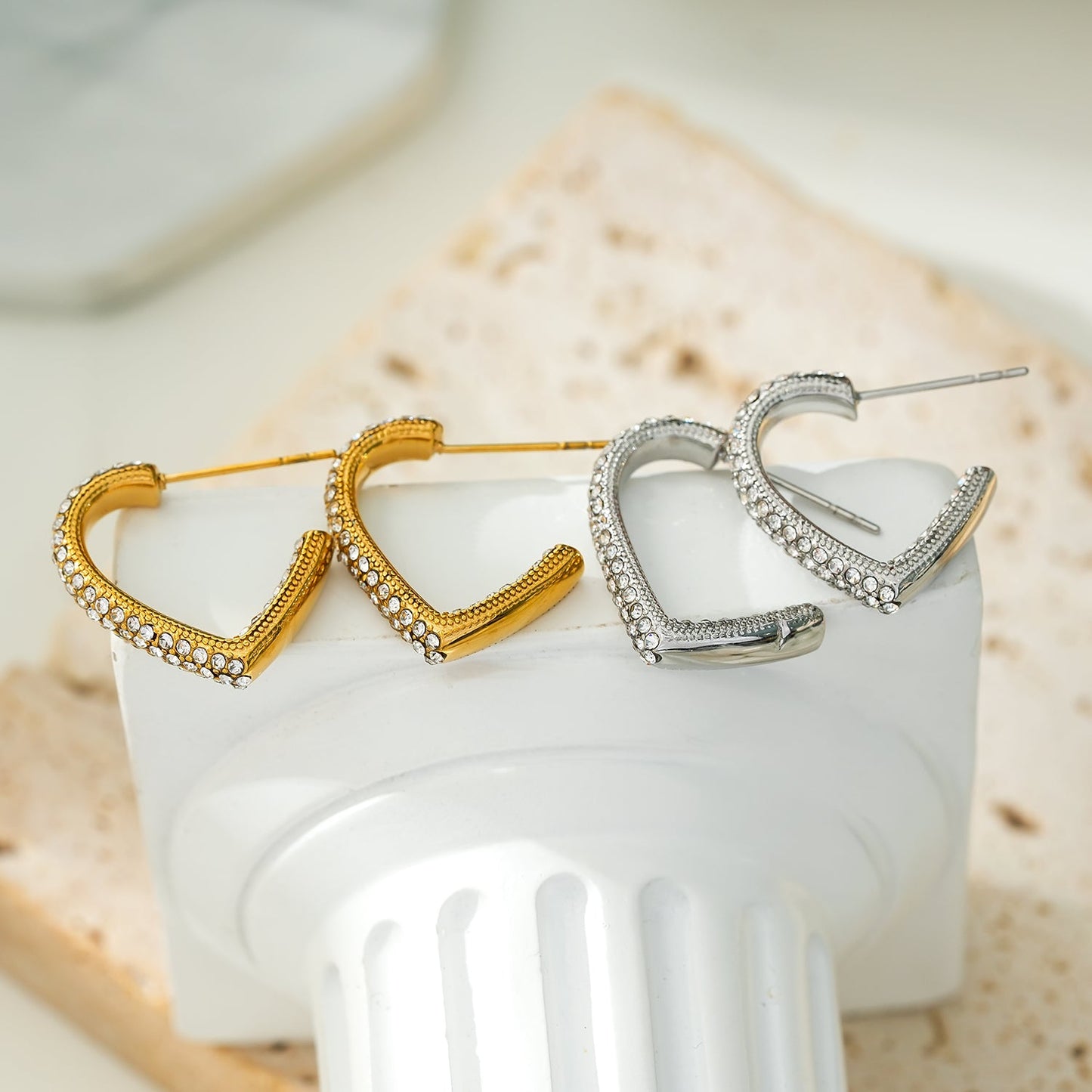 Style ANJAR Gold: Heart Shaped Hoops embedded with Zirconia Gemstones