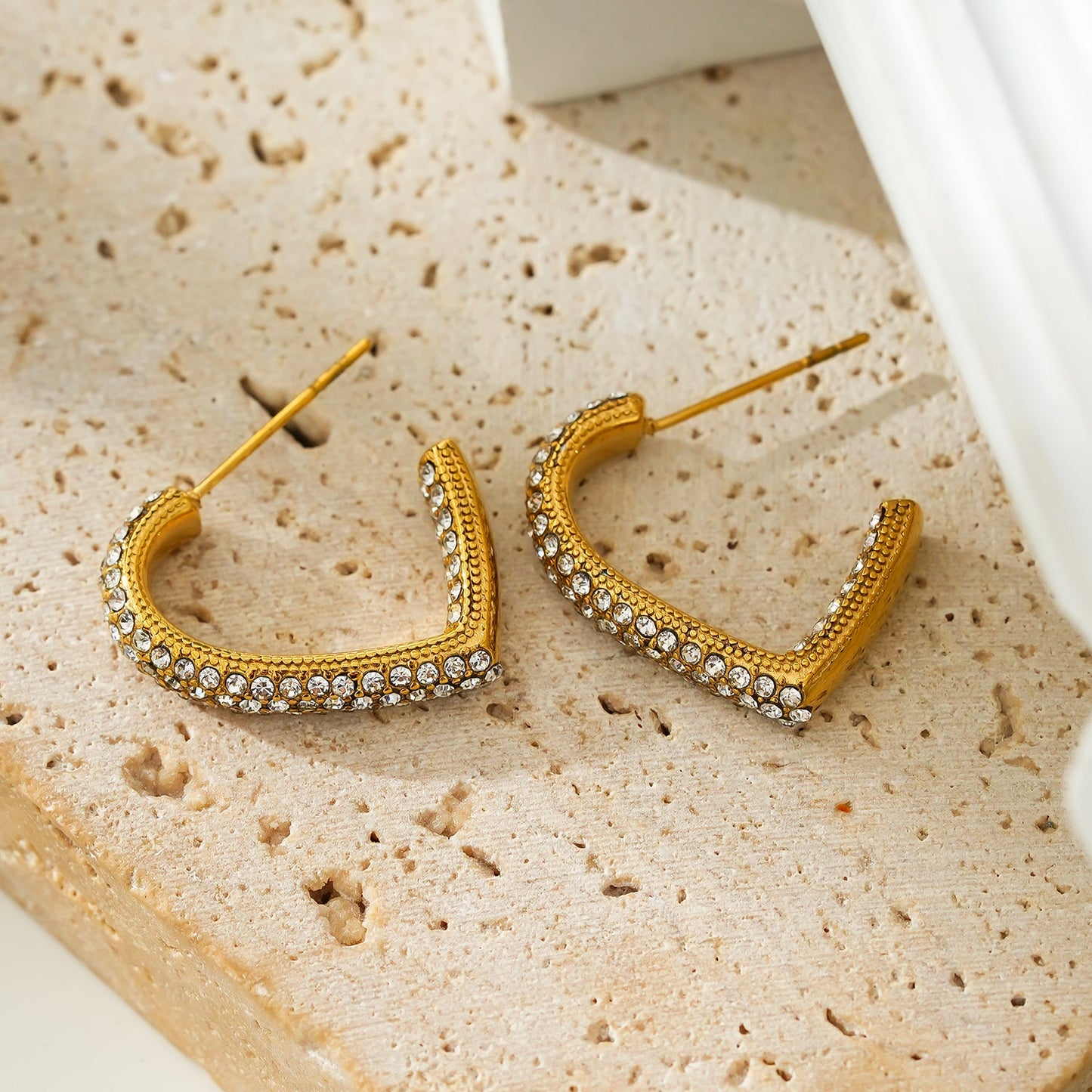 Style ANJAR Gold: Heart Shaped Hoops embedded with Zirconia Gemstones