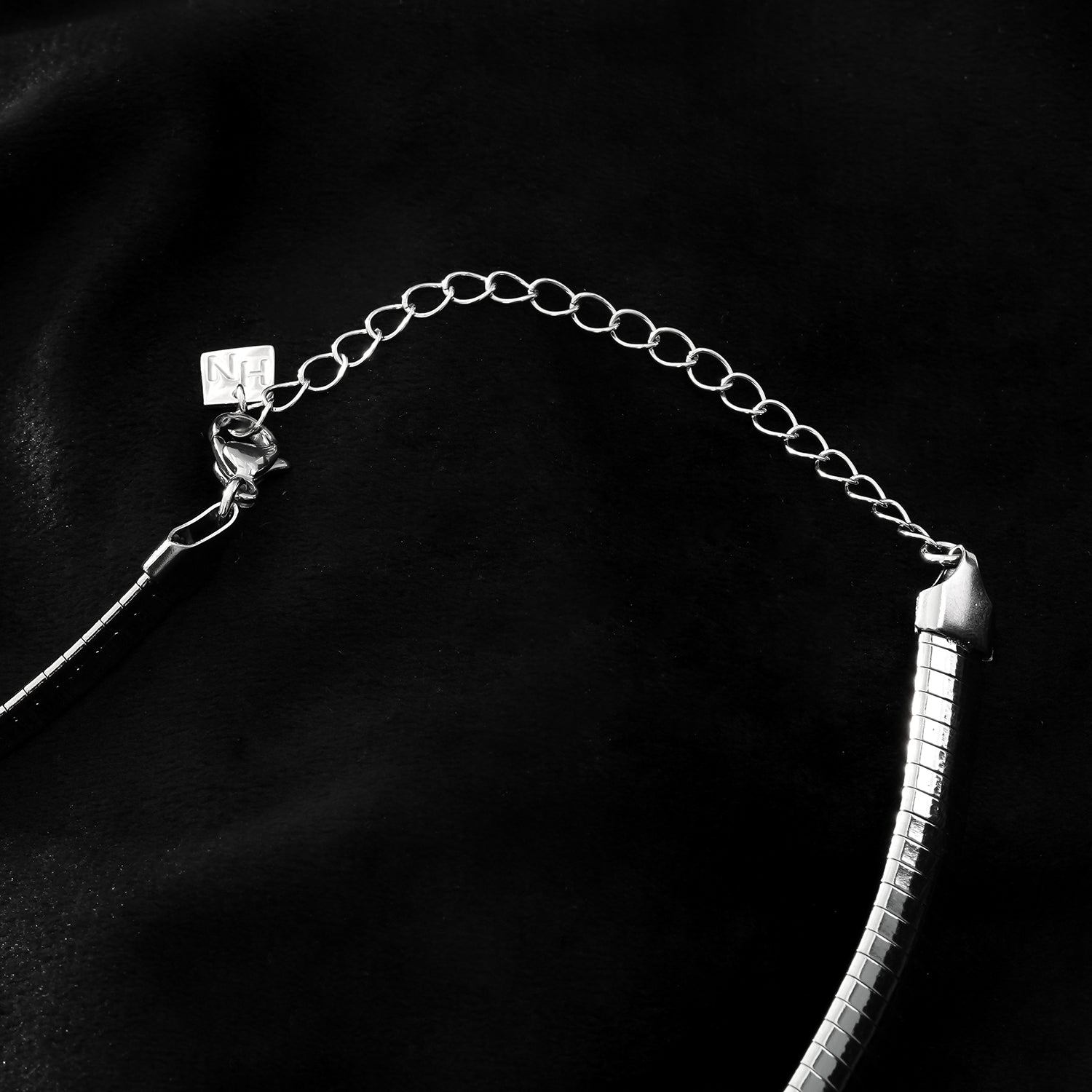 ANJILMA Silver Toned White Gold: Minimalist Textured Choker Collar Necklace.