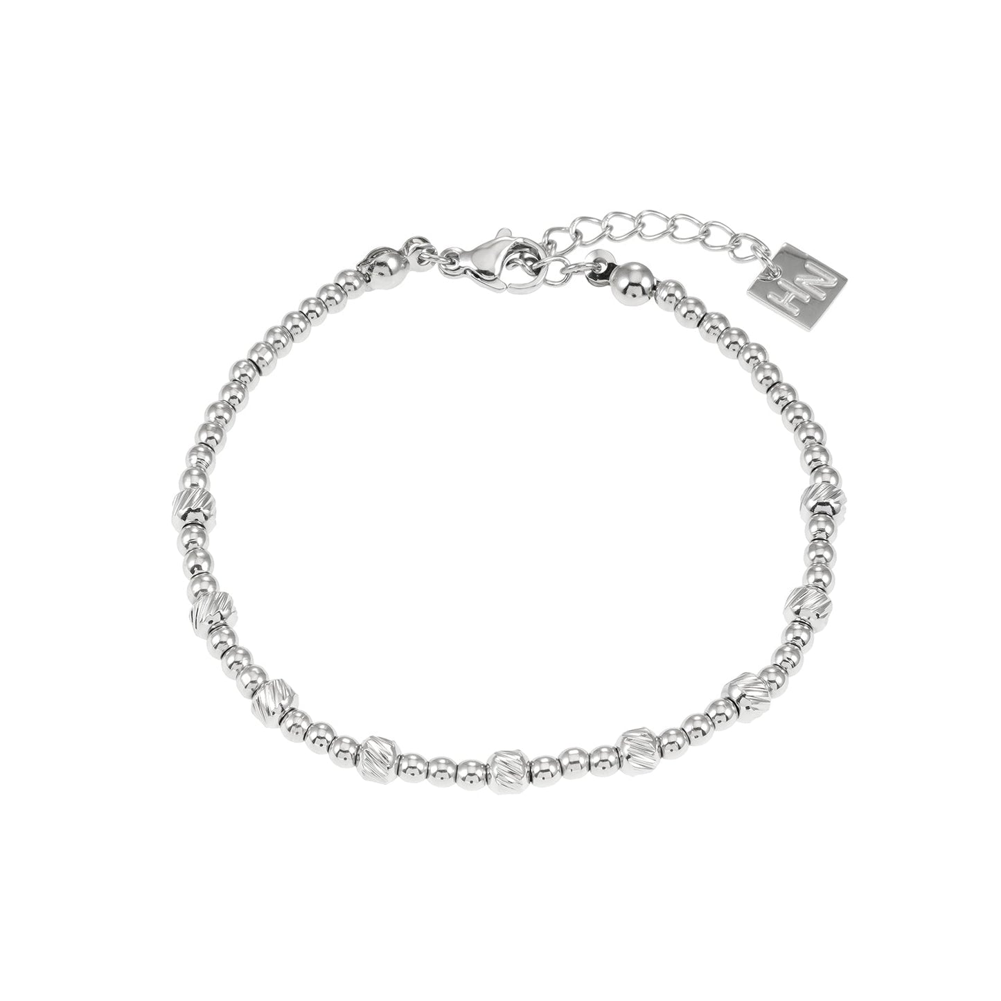 Style ANNABETH: Twin-Bead Fusion White Gold (Silver Toned) Chain Bracelet