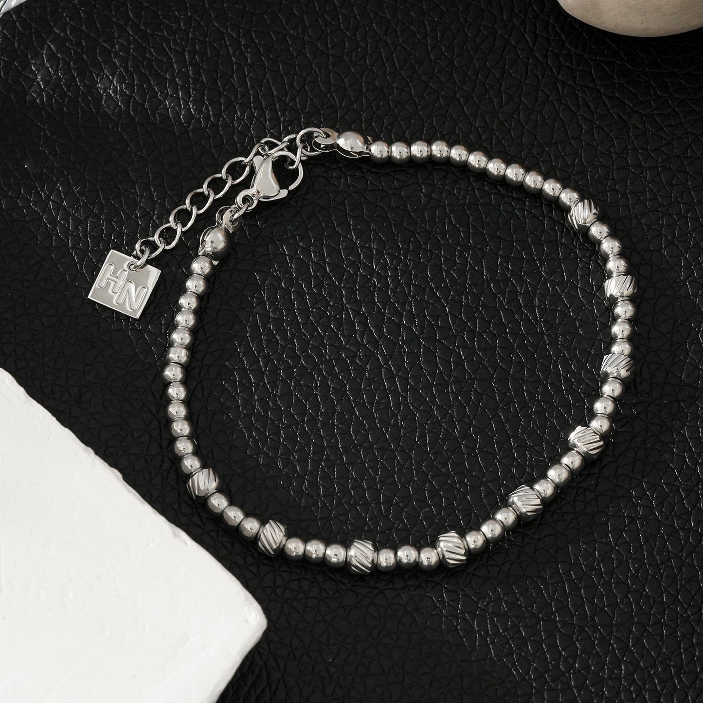 Style ANNABETH: Twin-Bead Fusion White Gold (Silver Toned) Chain Bracelet