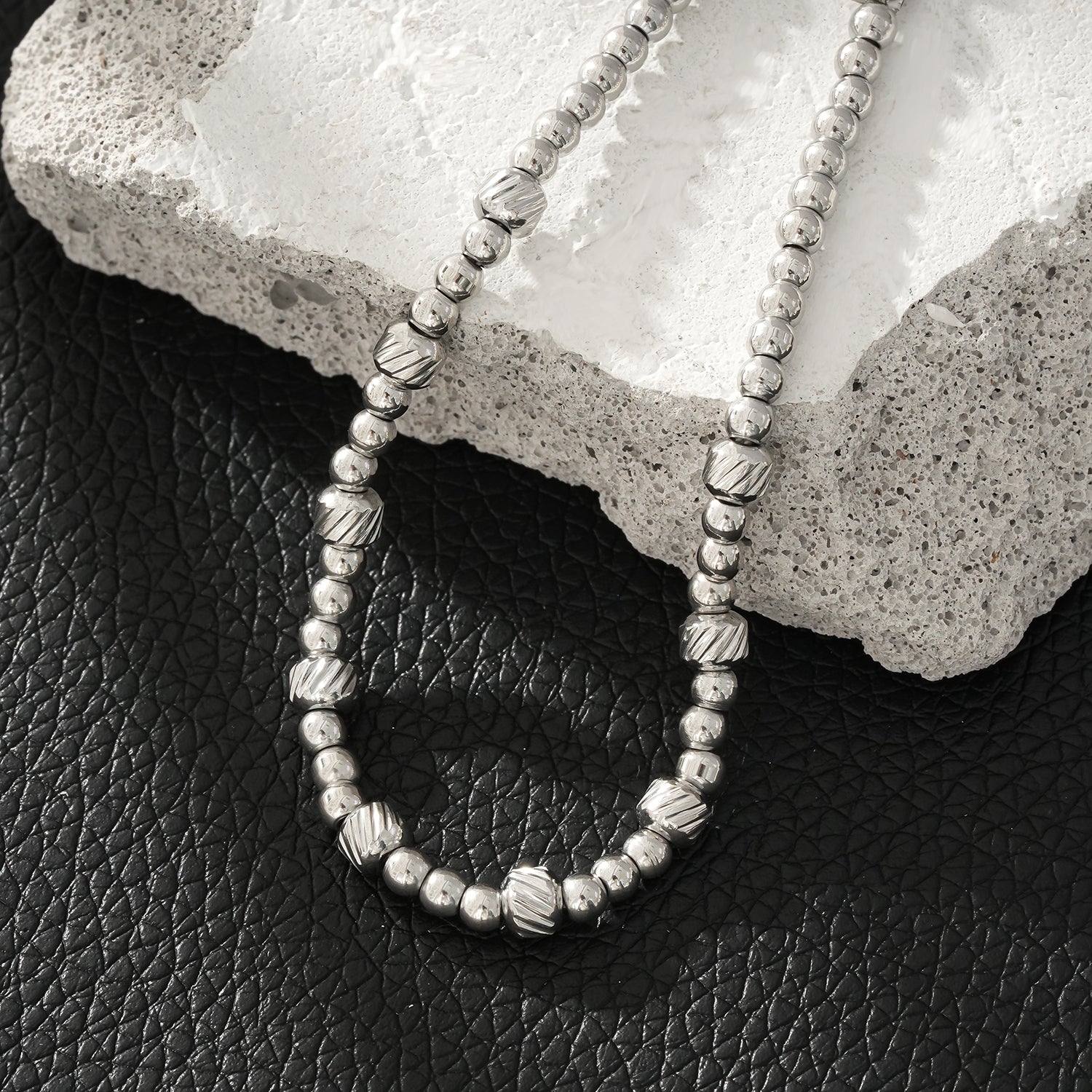 Style ANNABETH: Twin-Bead Fusion White Gold (Silver Toned) Chain Bracelet