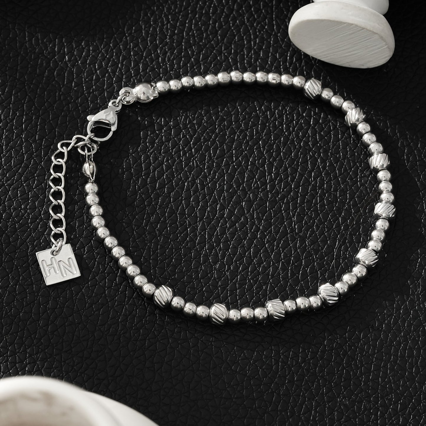 Style ANNABETH: Twin-Bead Fusion White Gold (Silver Toned) Chain Bracelet