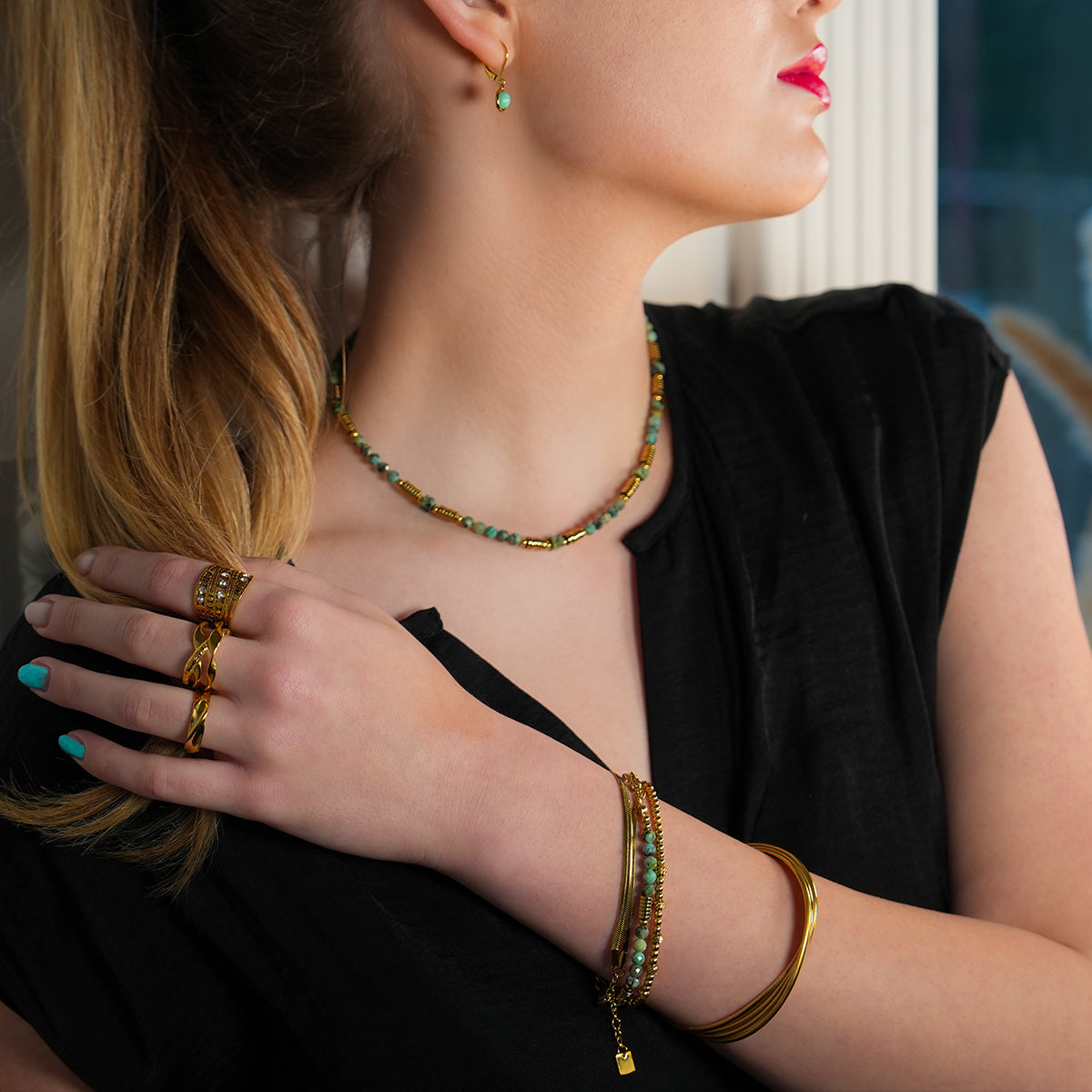 ANNABETH: Twin-Bead Fusion Gold Chain Bracelet