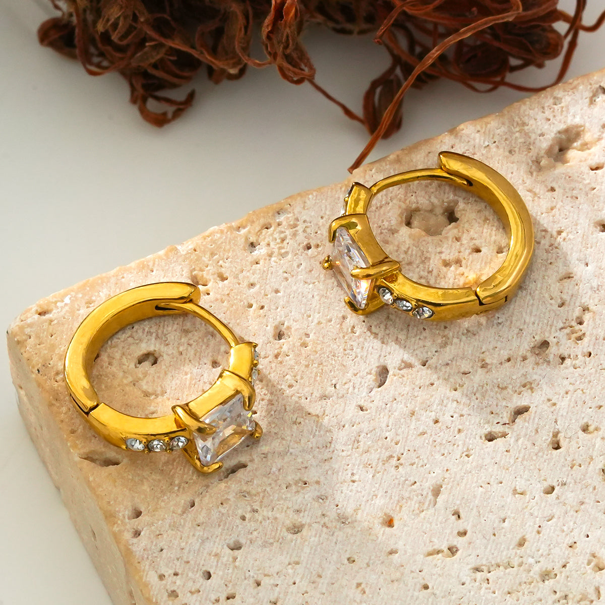 Style ASTORIA Gold: Mini Hoop Gold Earrings Embedded with Zirconia Gemstones