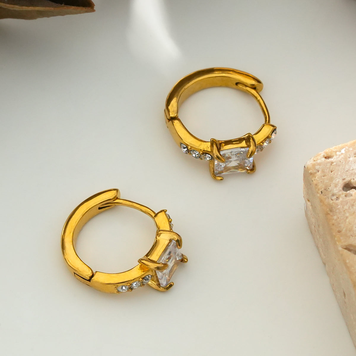 Style ASTORIA Gold: Mini Hoop Gold Earrings Embedded with Zirconia Gemstones