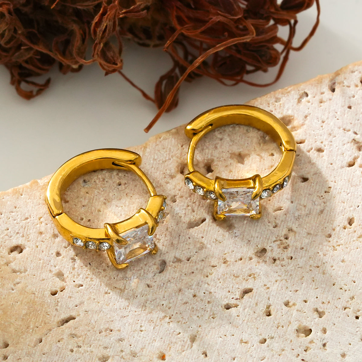 Style ASTORIA Gold: Mini Hoop Gold Earrings Embedded with Zirconia Gemstones