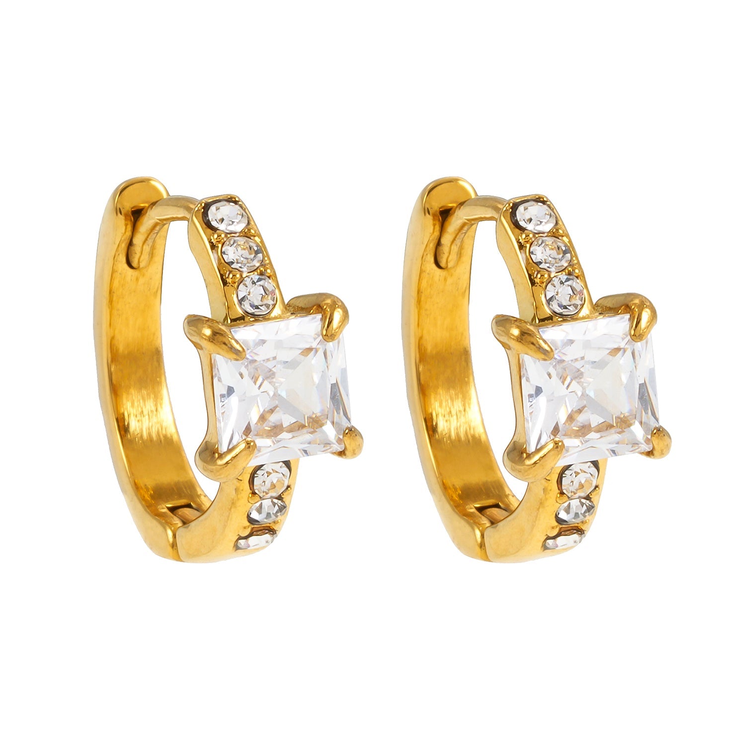 Style ASTORIA Gold: Mini Hoop Gold Earrings Embedded with Zirconia Gemstones