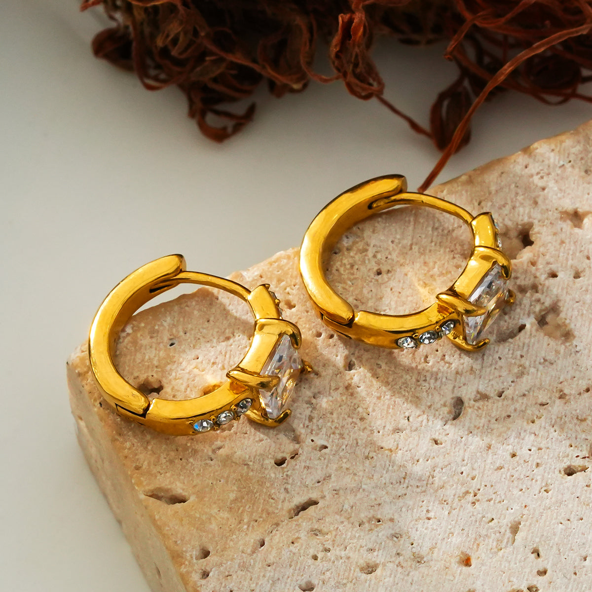 Style ASTORIA Gold: Mini Hoop Gold Earrings Embedded with Zirconia Gemstones