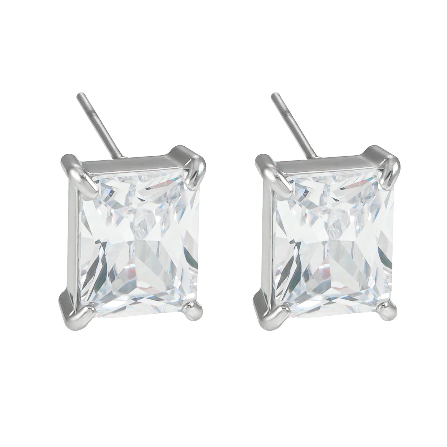 ATTAQUAS Silver: Vintage Carré Cut Zirconia (CZ) Daily Stud Earrings