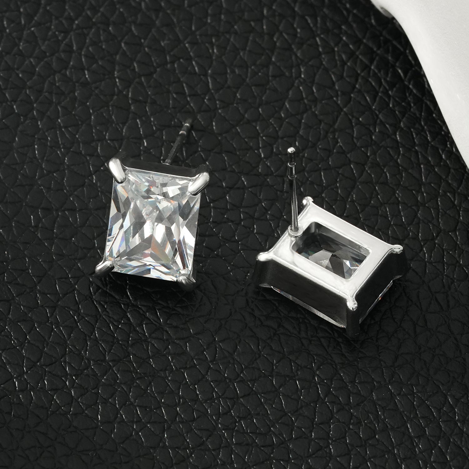 ATTAQUAS Silver: Vintage Carré Cut Zirconia (CZ) Daily Stud Earrings