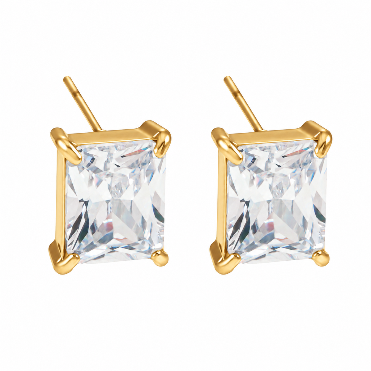 ATTAQUAS Gold: Vintage Carré Cut Zirconia (CZ) Daily Stud Earrings