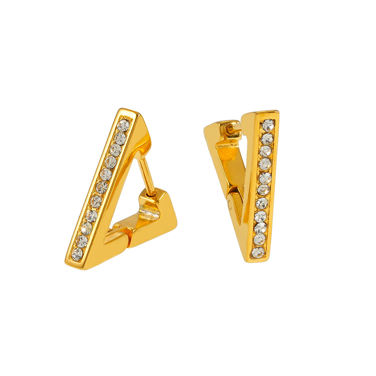 BACALAR Gold: Triangle Shape Hoop Earrings Embedded with Zirconia (CZ) Gemstones