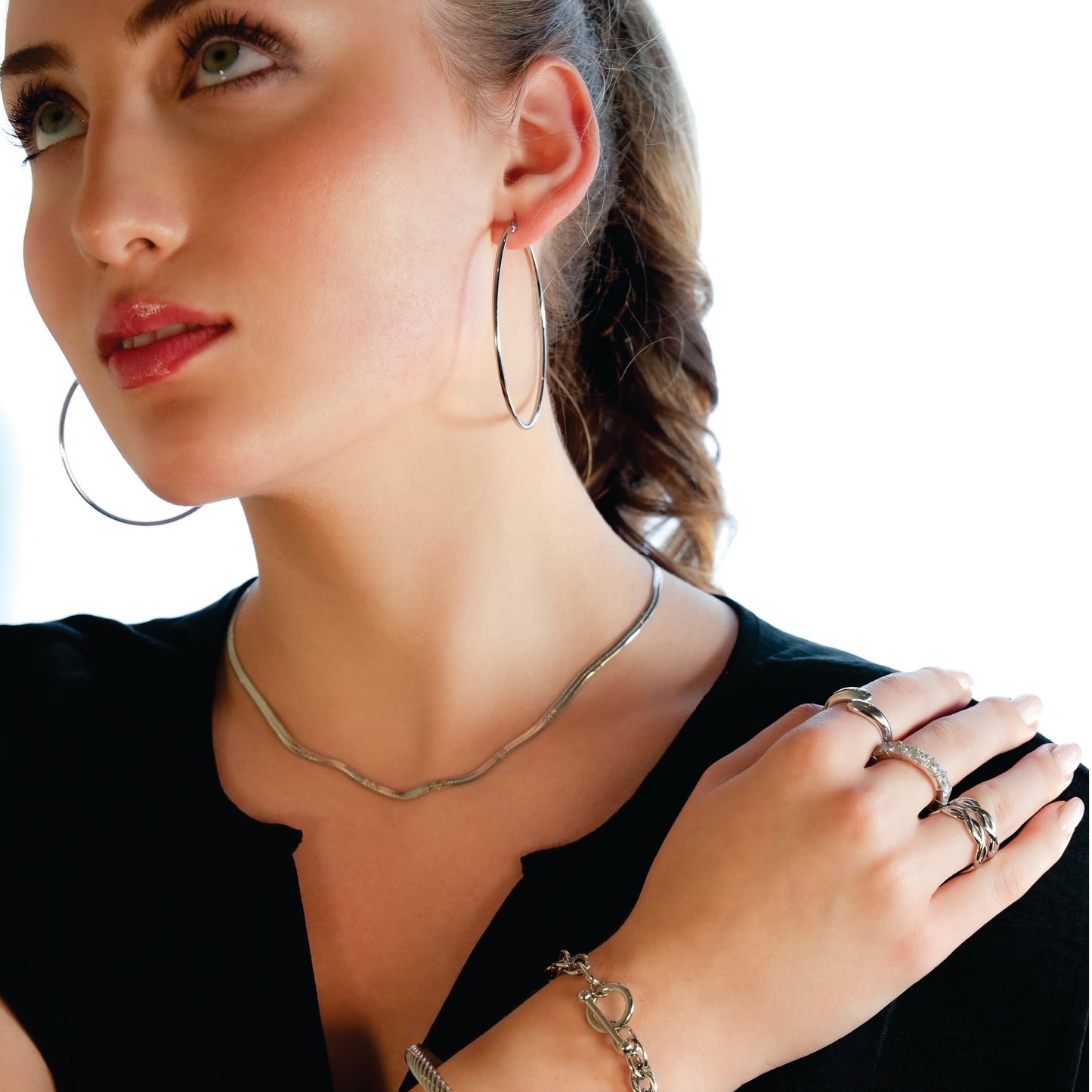 BAMBURG Silver: Star Embossed Snake Skin Textured Chain Necklace