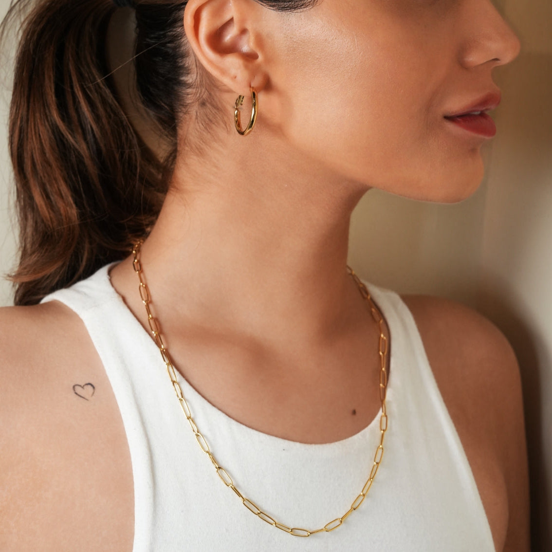 BARBICAN: Essential Gold Chain Link Paper-Clip Necklace - 22"
