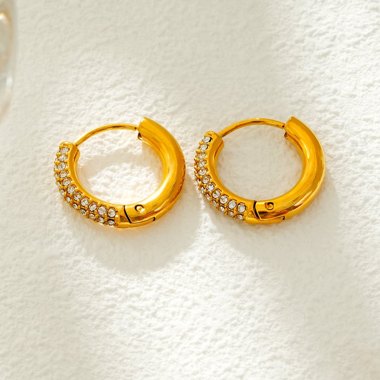 BATHULI Gold: Partial Pavé Zirconia (CZ) Mini Hoop Earrings