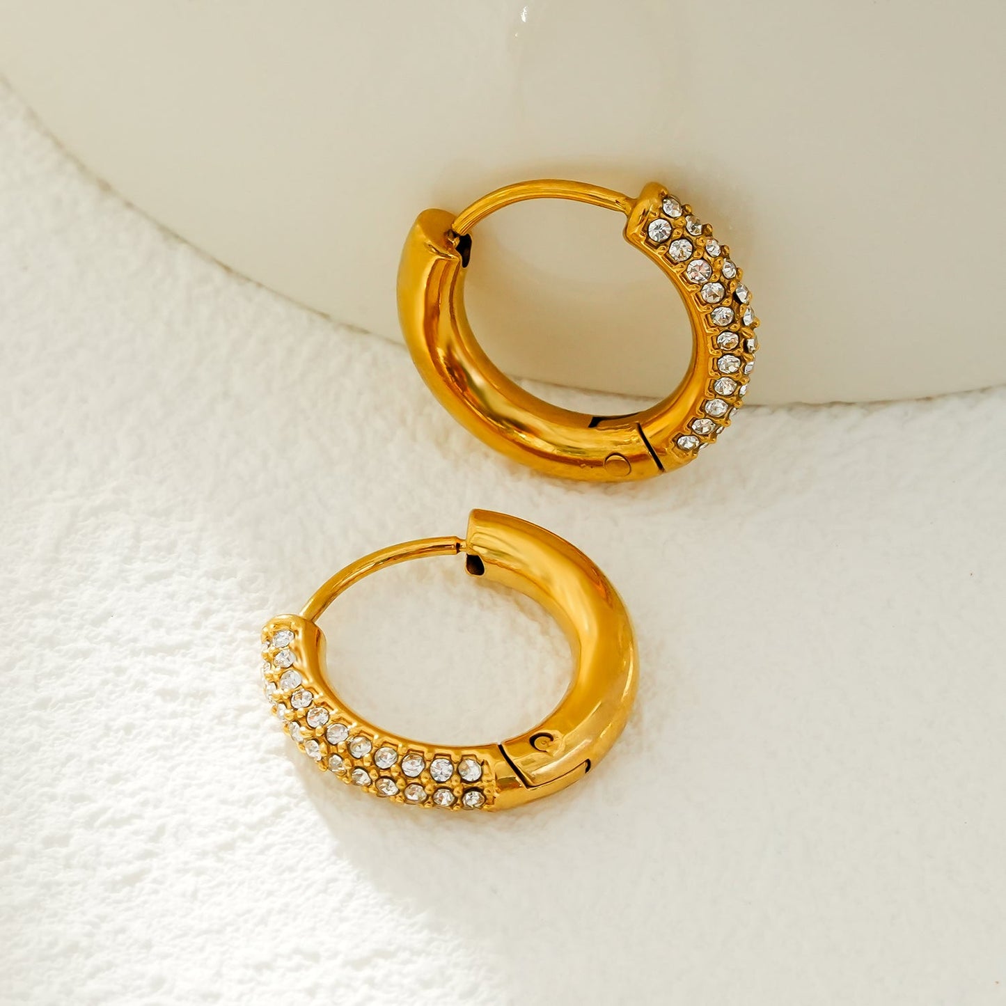 BATHULI Gold: Partial Pavé Zirconia (CZ) Mini Hoop Earrings