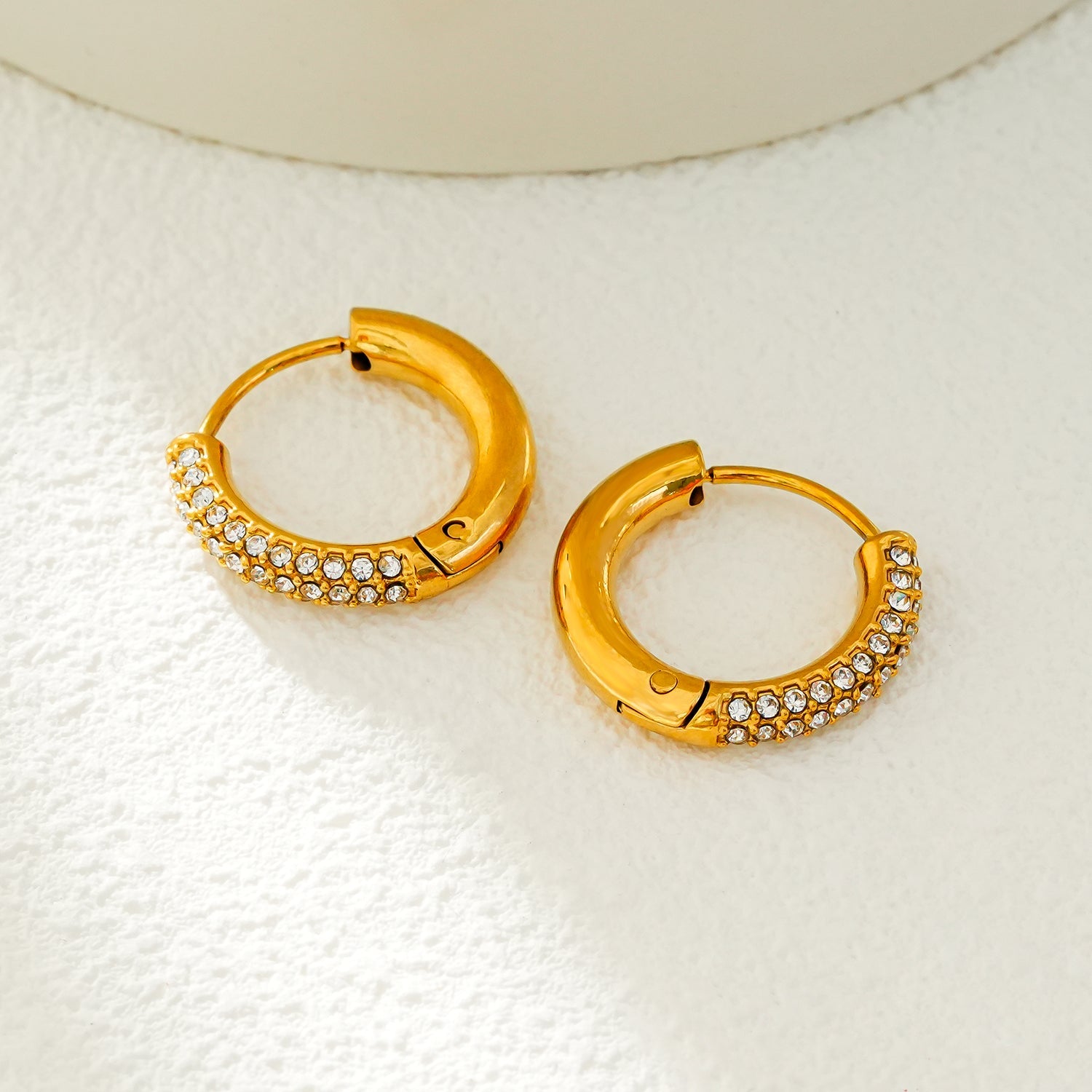 BATHULI Gold: Partial Pavé Zirconia (CZ) Mini Hoop Earrings