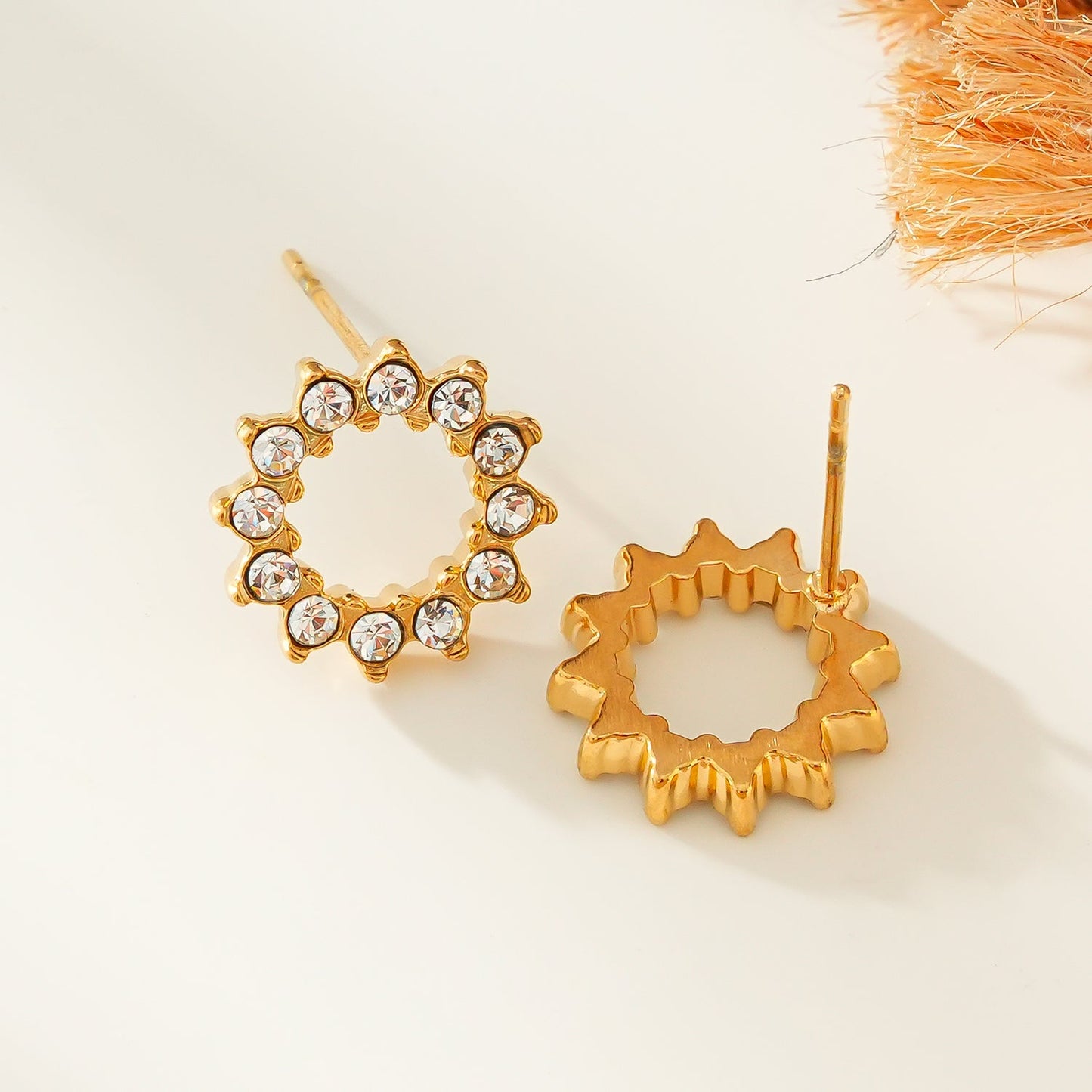 BATTISTE Gold: Celestial Star Zirconia (CZ) Stud Earrings.