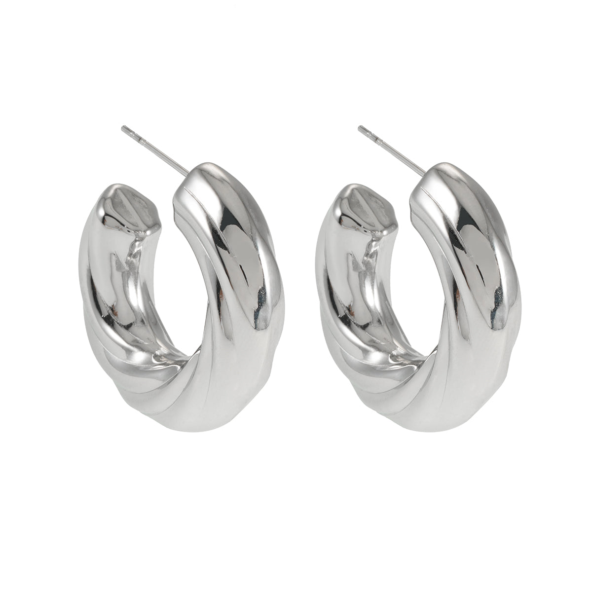 BEAUFORT Silver Toned (White Gold): Abstract-Chic Hoop Earrings – Modern Elegance Redefined