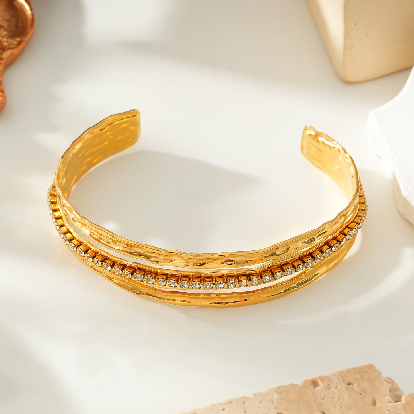 BELLINA Gold: Multi Layered Zirconia (CZ) Tennis Bracelet Stacked for Glamour.