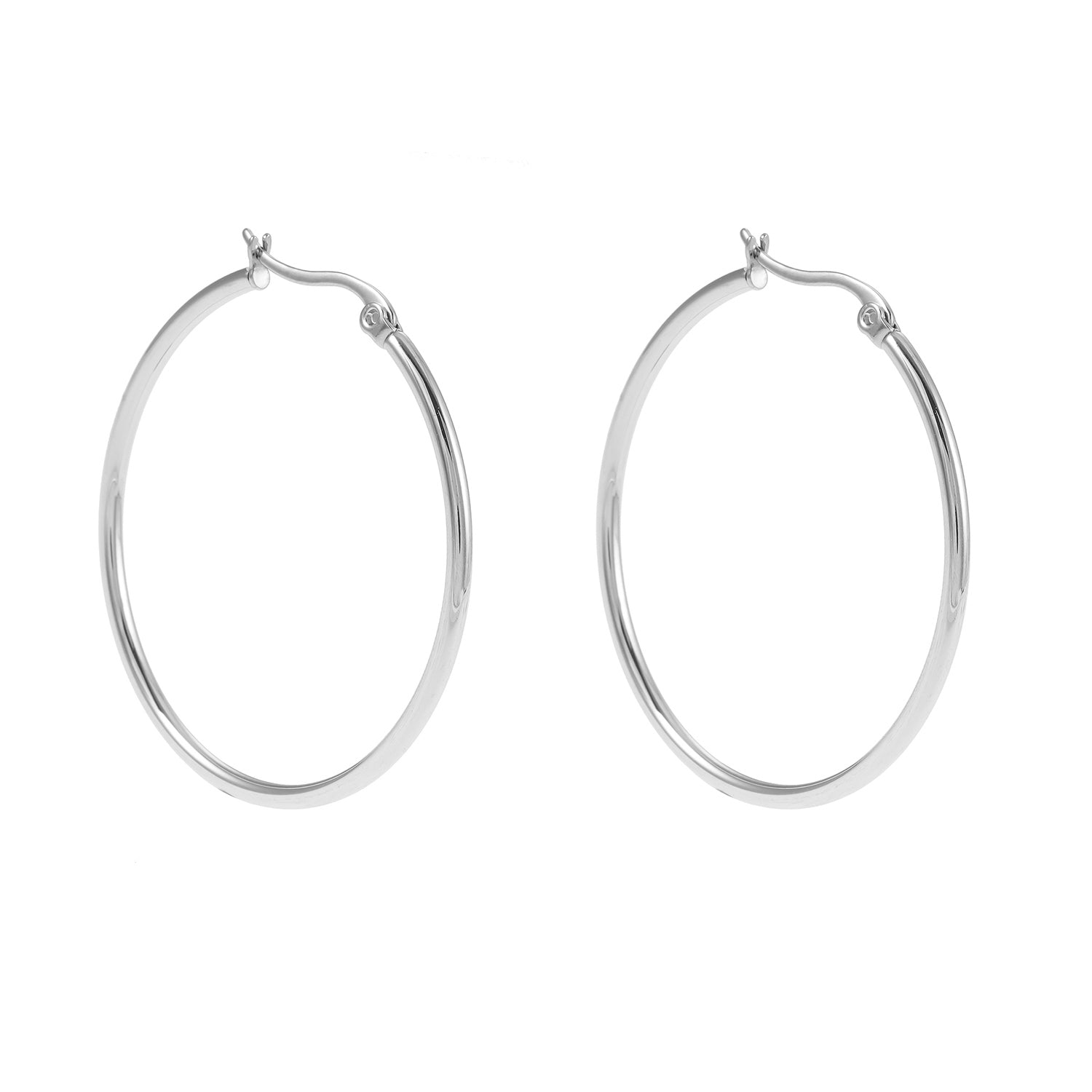 Style BIANCA Silver: Classic Essential Basic Round Silver Hoops. Available in 7 Sizes - 1cm to 6cm