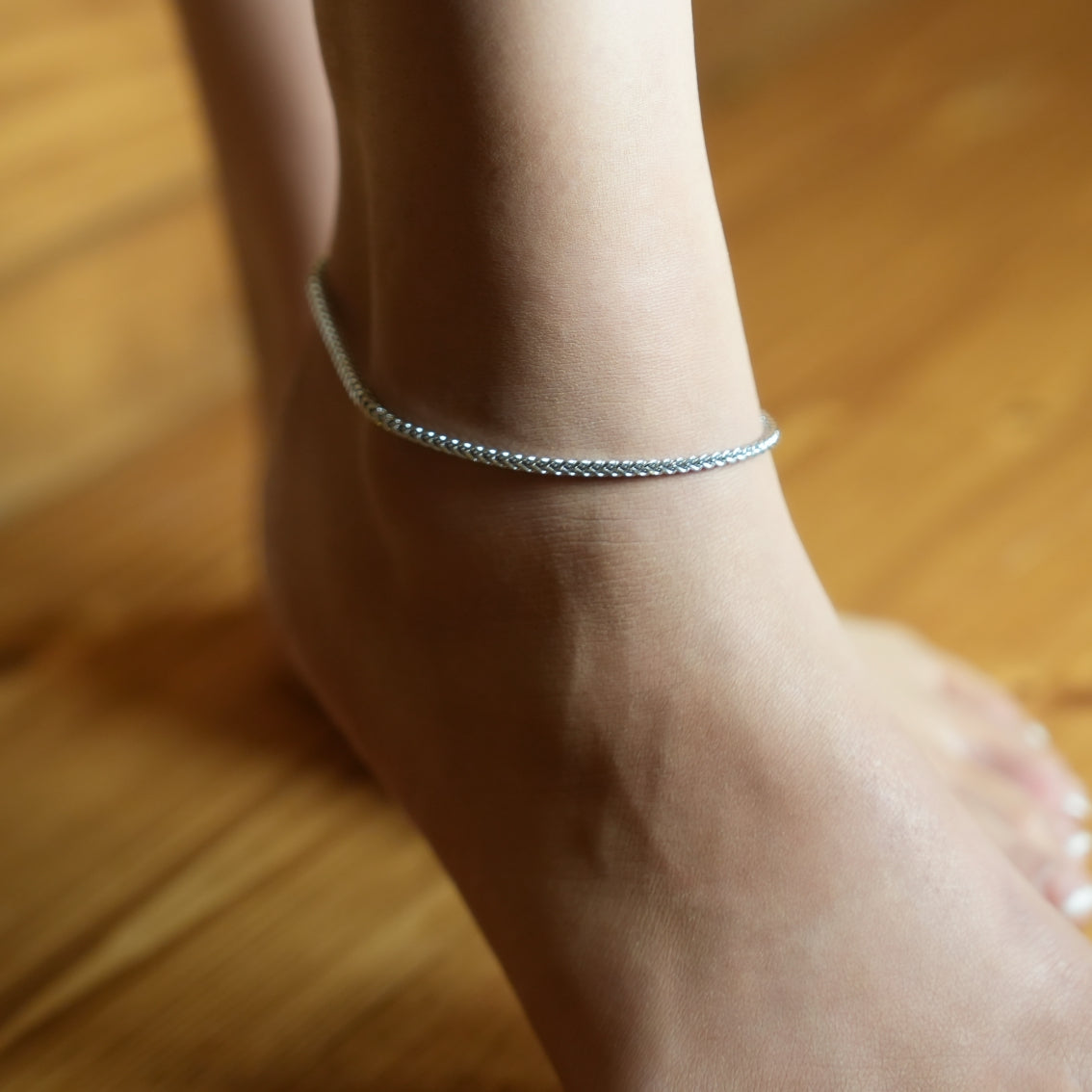 BILLIE LG Silver (White Gold): Cuban Link Chain Anklet