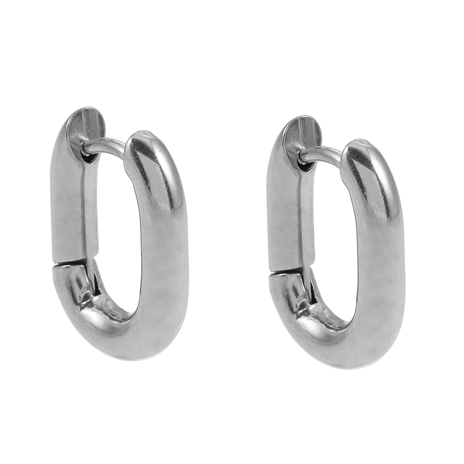 Style BISBEE: Rounded Corners Rectangular Mini Hoop in White Gold (Silver Toned)