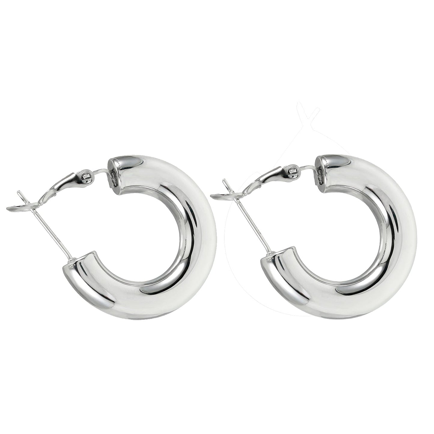 BLYDE: Semi-Wide Essential Hoop Earrings in Silver Toned White Gold