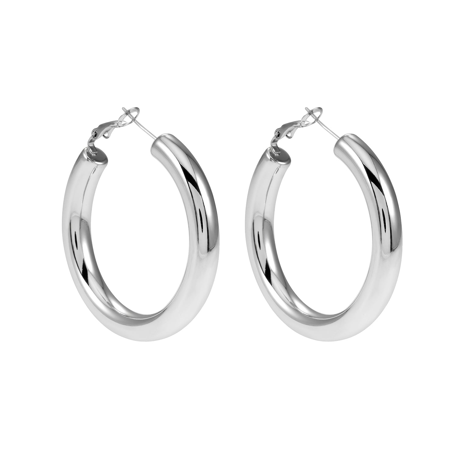 BOBOYI White Gold (Silver Tone): Mid Width Smooth Finish Effortless Day-to-Night Classic Hoops