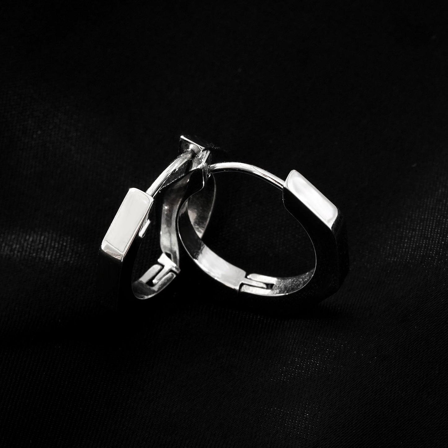 BOLZANO Silver Toned White Gold: Hexagon Shaped Contemporary Hoop Earrings