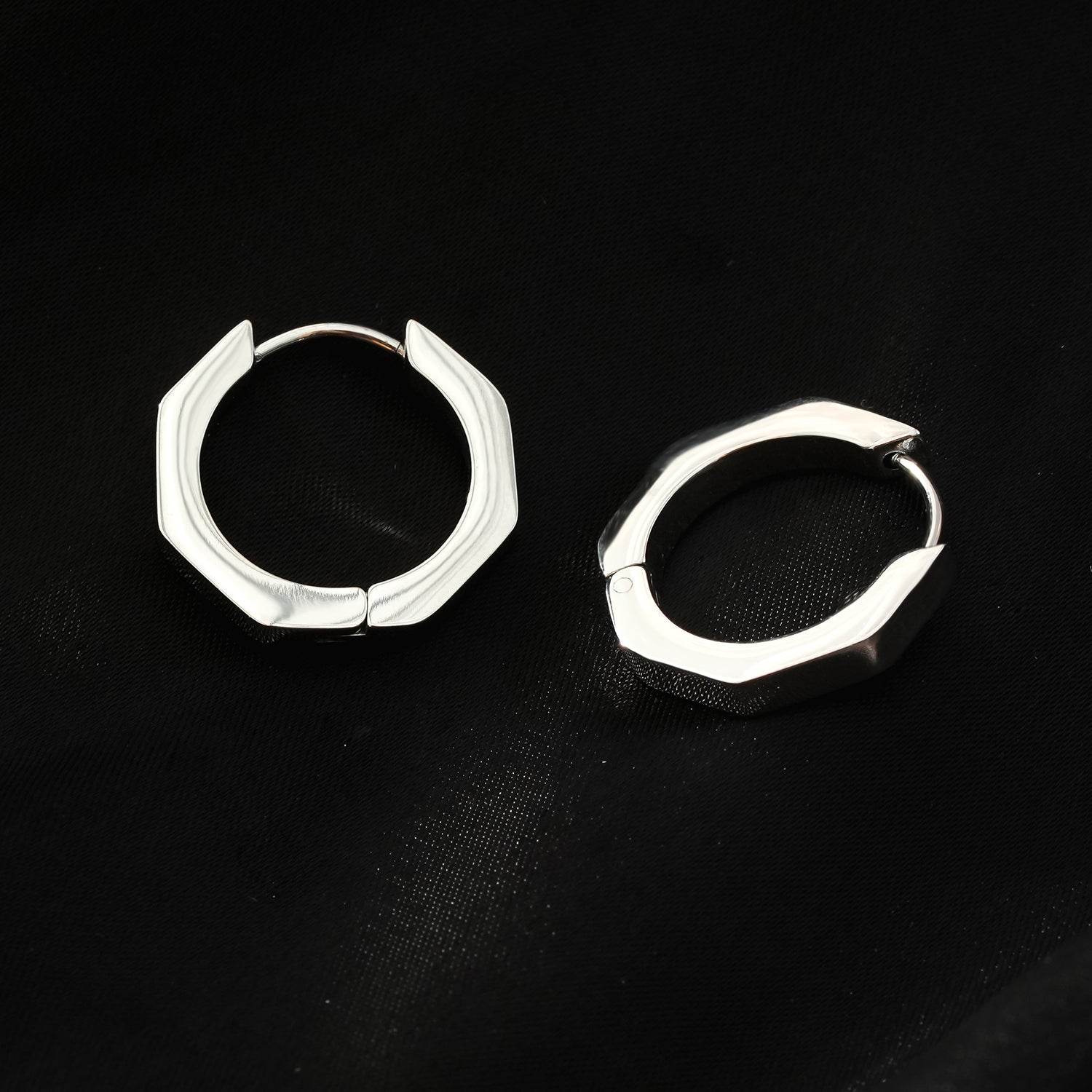 BOLZANO Silver Toned White Gold: Hexagon Shaped Contemporary Hoop Earrings