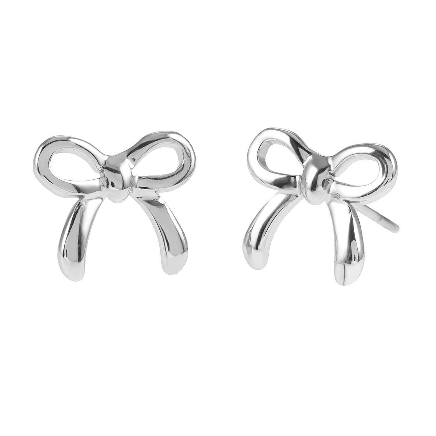 BOW: Silver Toned White Gold Bow Shaped Stud Earrings