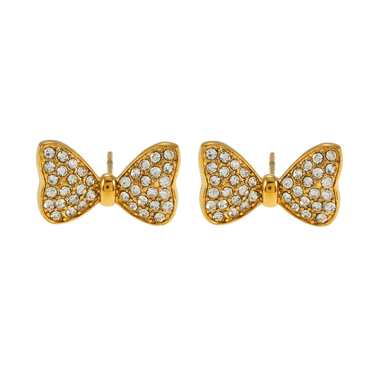 BOWEN: Bow-Shaped Stud Earrings with Pavé Zirconia (CZ) Sparkle.