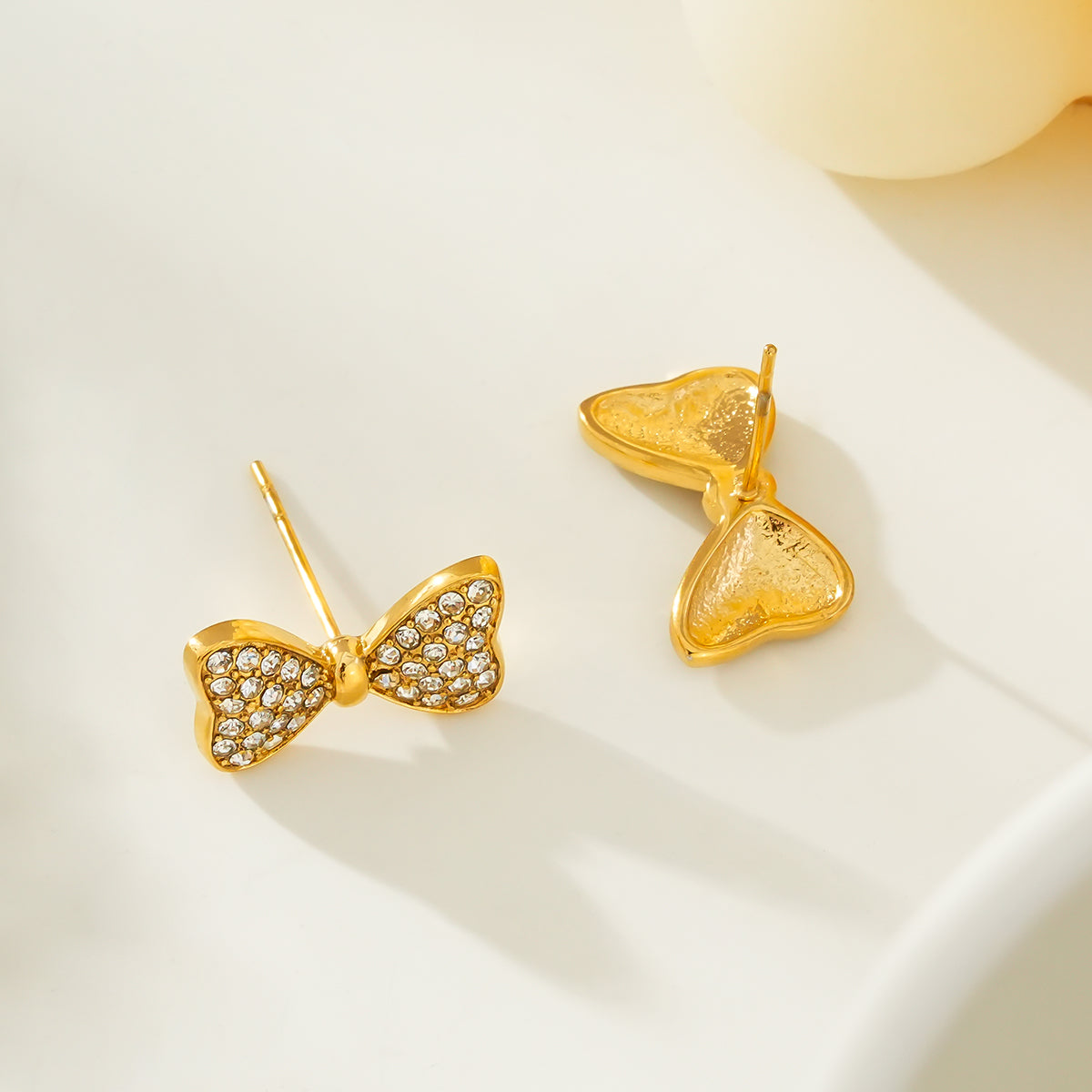 BOWEN: Bow-Shaped Stud Earrings with Pavé Zirconia (CZ) Sparkle.