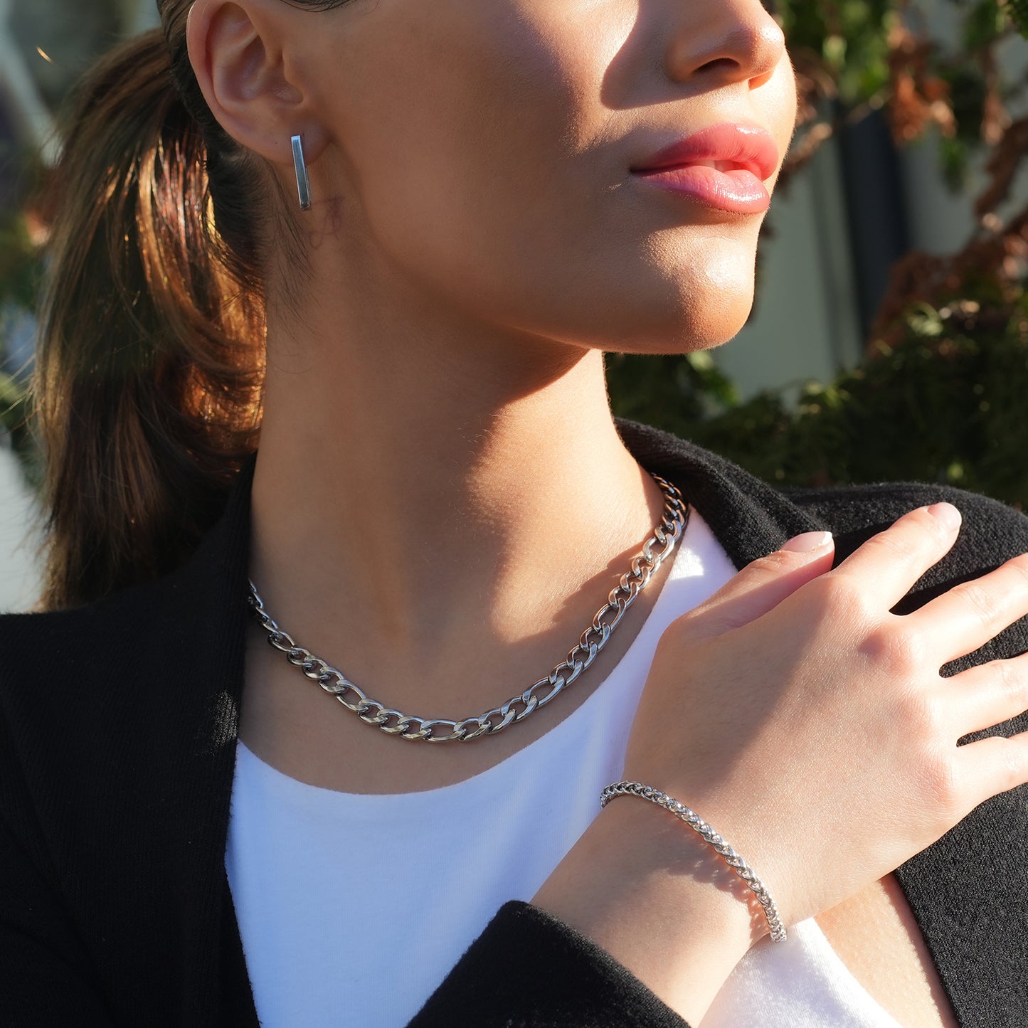 BROMLEY: Cuban-Link Statement Chain Necklace in Silver