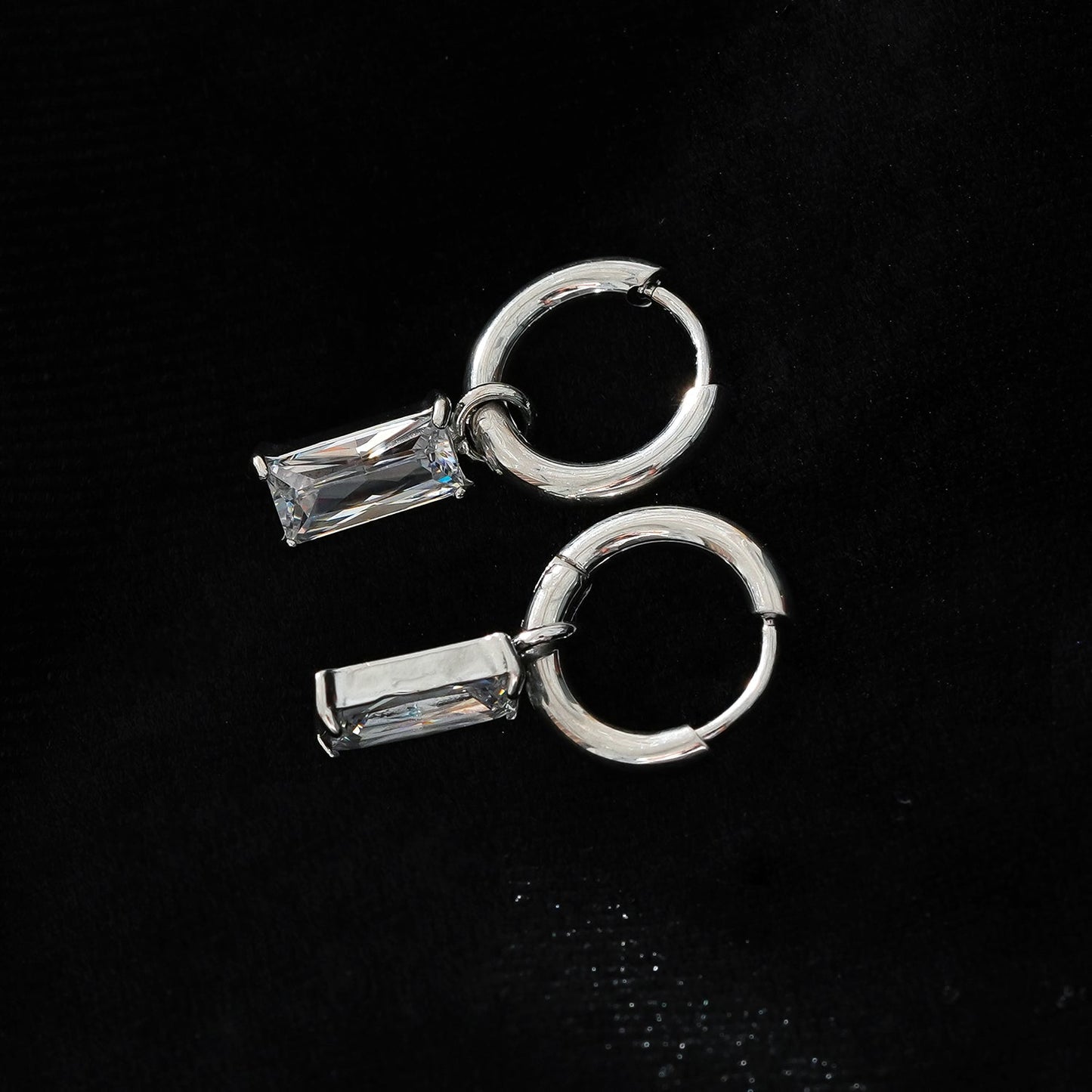 Style CACA White Gold (Silver Toned): Vintage Inspired Encased Clear Crystal Drop Hoop Earrings