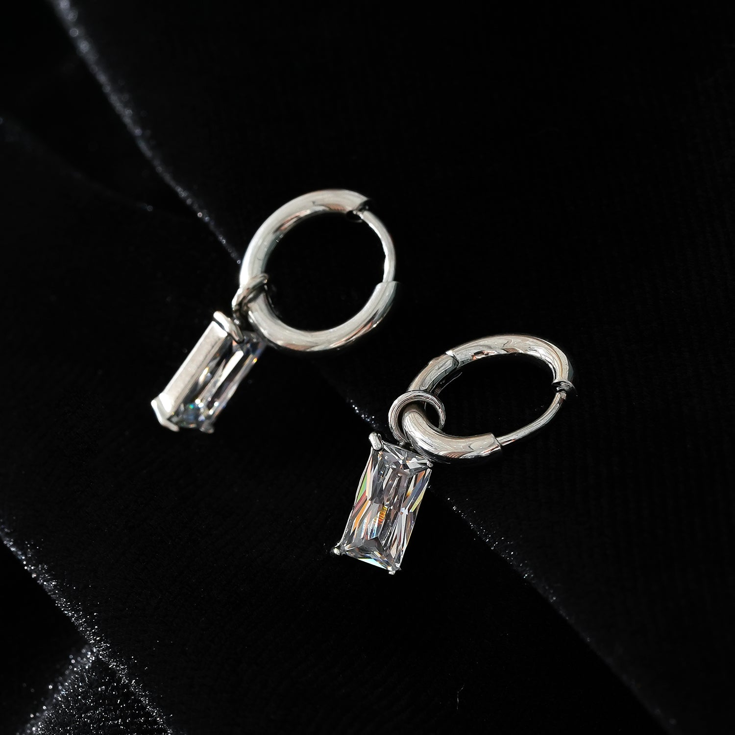 Style CACA White Gold (Silver Toned): Vintage Inspired Encased Clear Crystal Drop Hoop Earrings