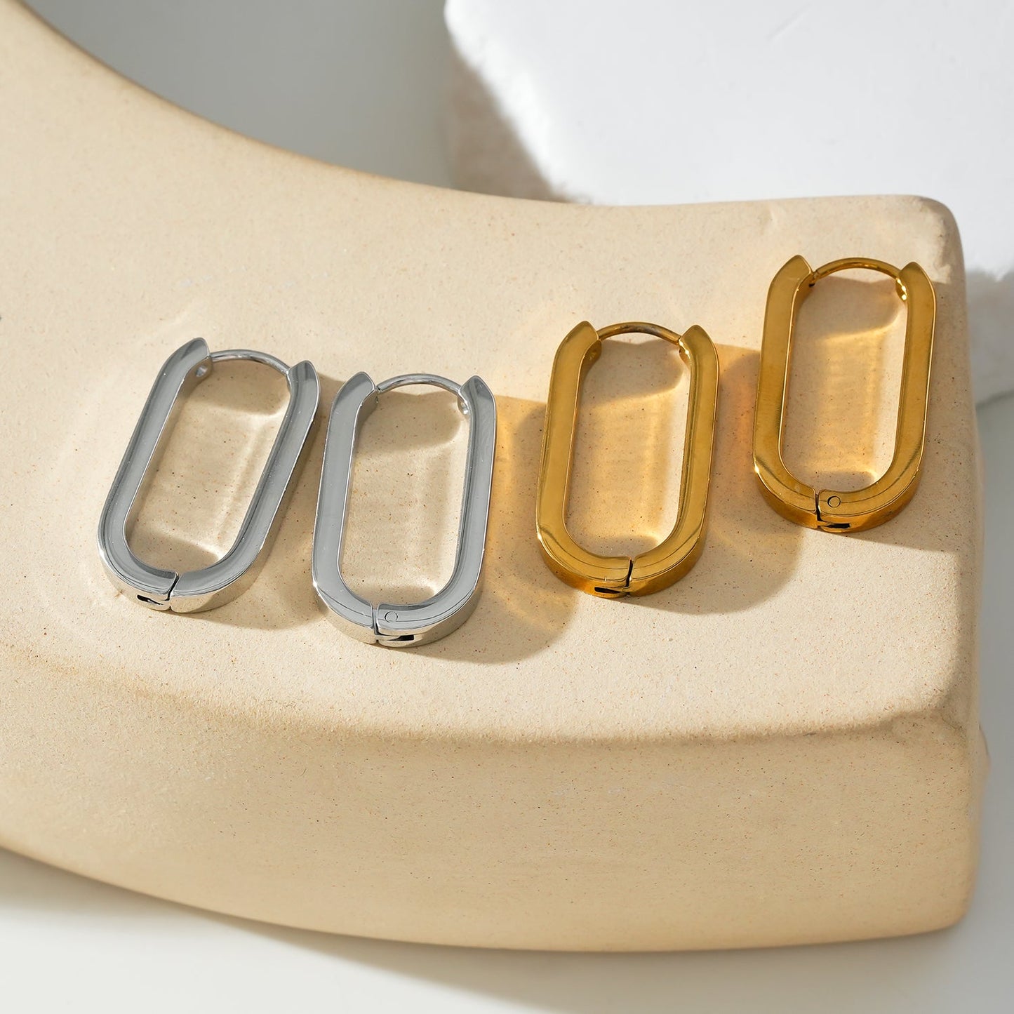 CACCURI Geometric Shaped Contemporary Hoop Earrings (In Gold & Silver)