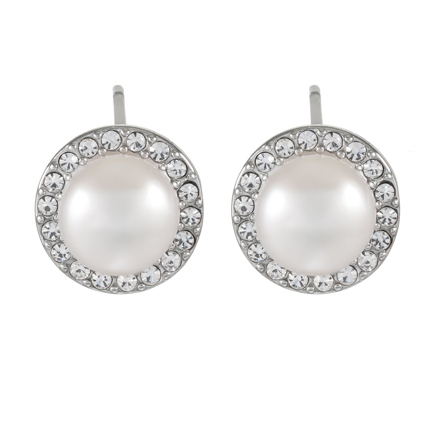 CADDA Silver (White Gold): Stud Earrings with Freshwater Pearl & Pavé Zirconia Border