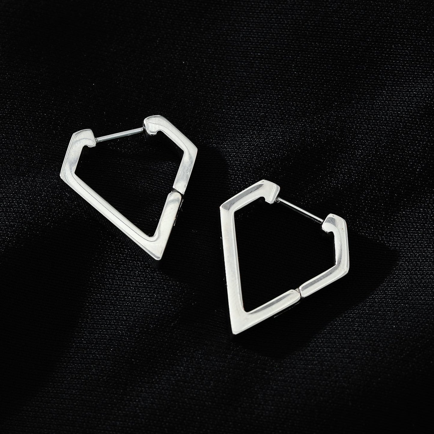 CAGLIARI: Triangle Shaped Contemporary Hoop Earrings in White Gold (Silver Toned)