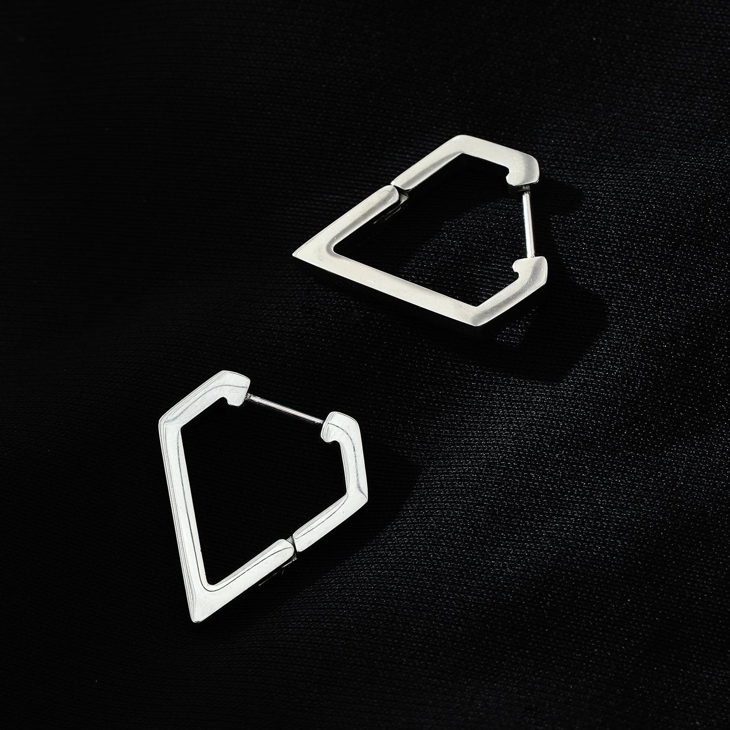 CAGLIARI: Triangle Shaped Contemporary Hoop Earrings in White Gold (Silver Toned)