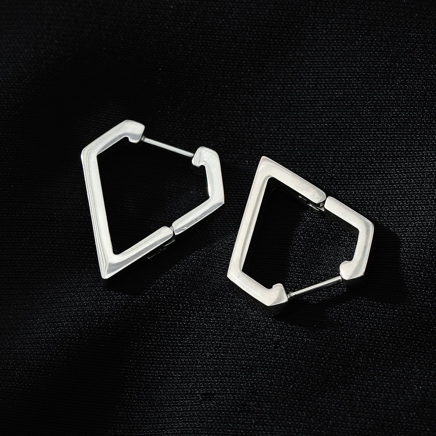 CAGLIARI: Triangle Shaped Contemporary Hoop Earrings in White Gold (Silver Toned)