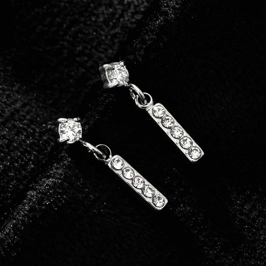 CAMDEN Silver (White Gold): Zirconia Embedded Bar & Mini Solitaire Combo Studs