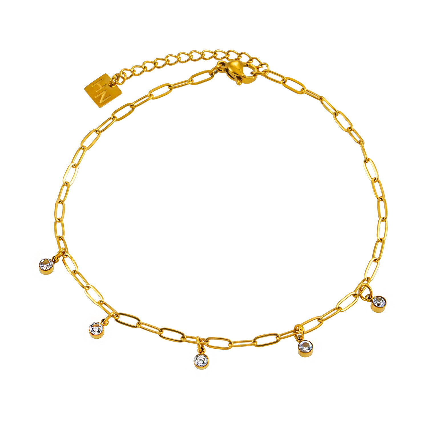 Style CANARI 2083: Mini Paper-Clip Chain Anklet with Satellite Zirconia Charms.