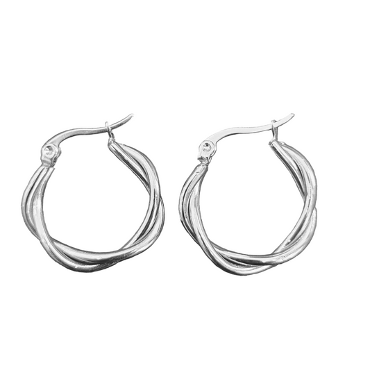 CARLOTA Silver (White Gold): Twisted Metal Strands Hoop Earrings