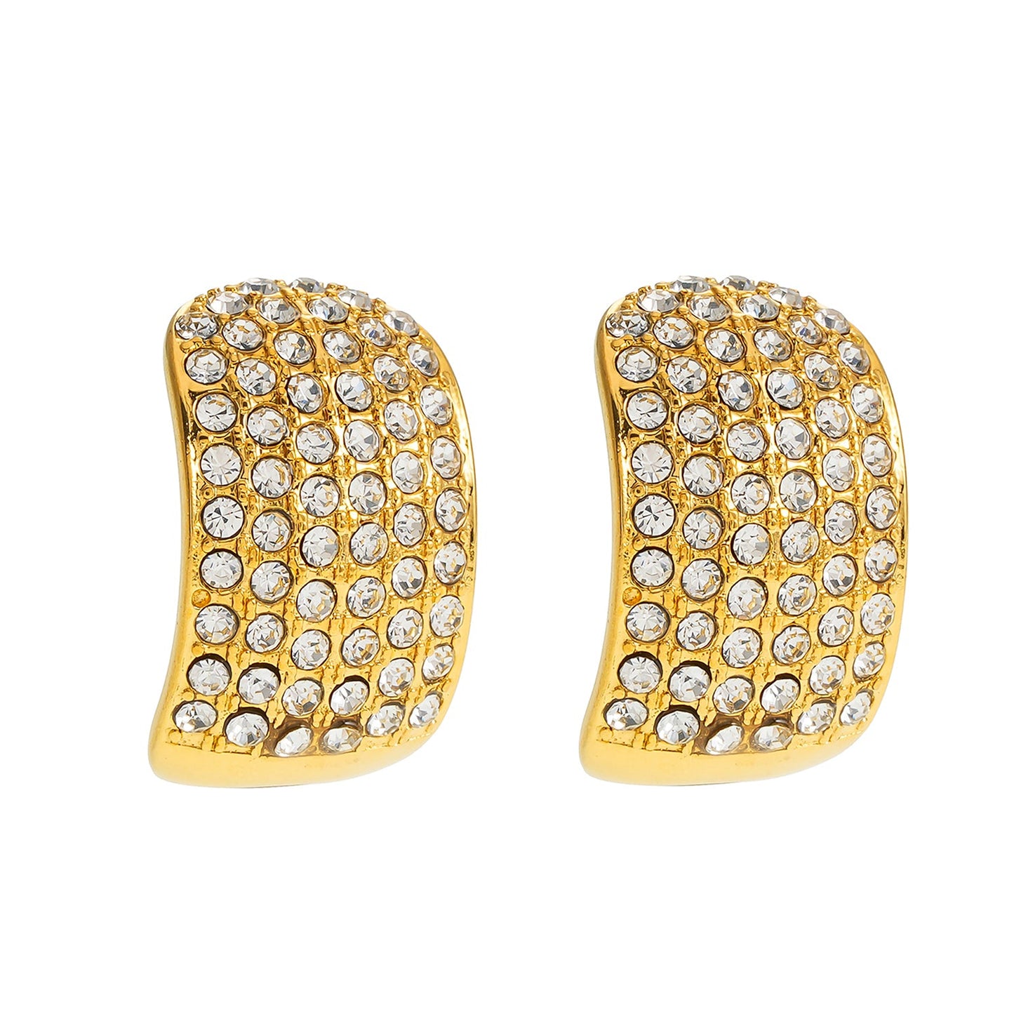 Style CARMEL: Curved Pavé Zirconia Stud Earrings in Gold