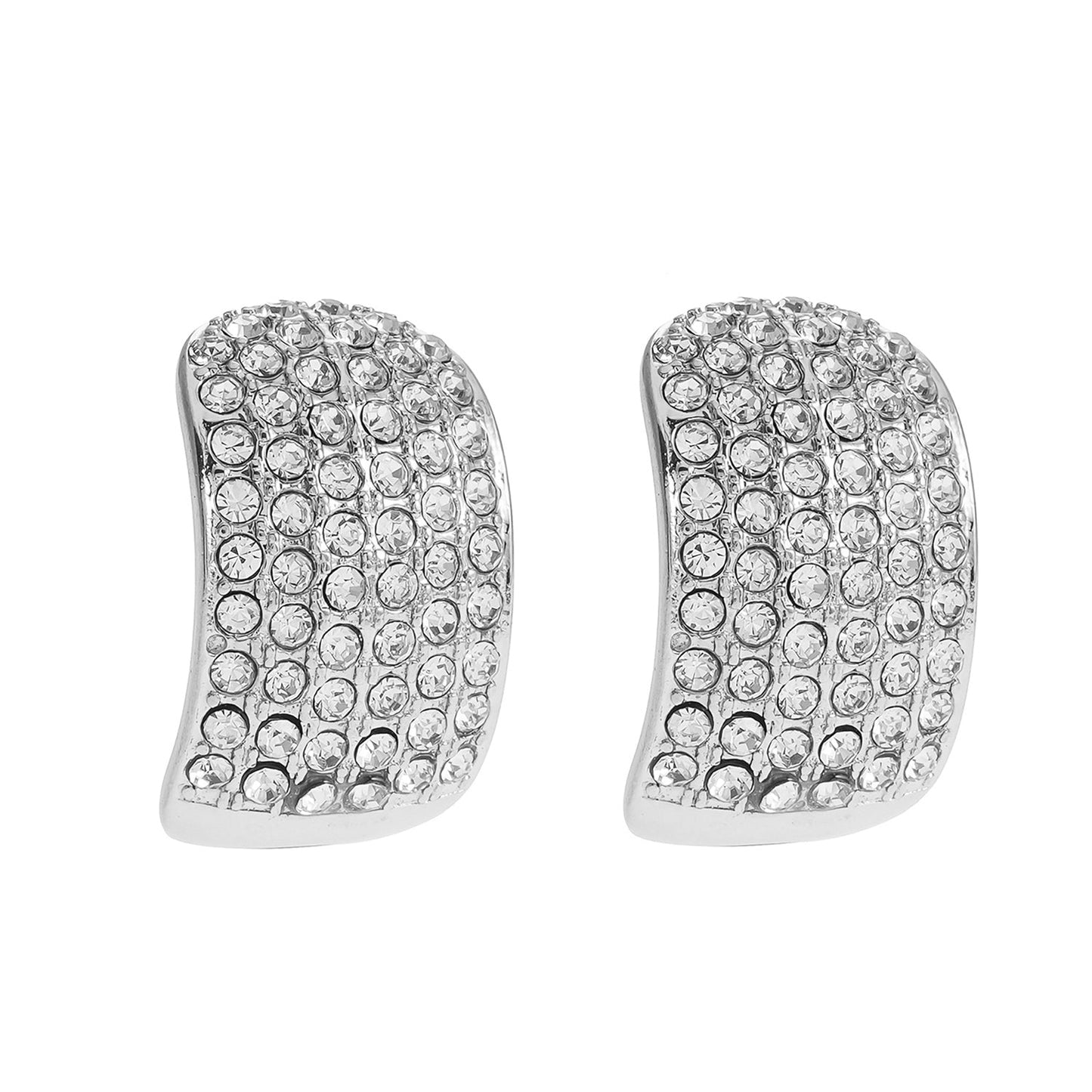 Style CARMEL: Curved Pavé Zirconia Stud Earrings in White Gold (Silver Toned)