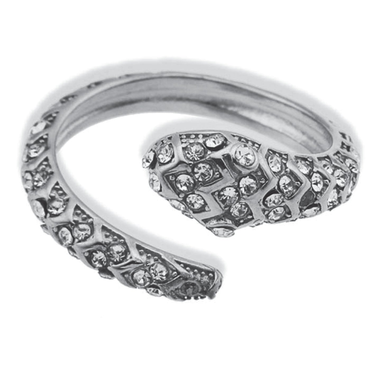 CARMEN White Gold (Silver Toned): Zirconia Embedded Ancient Serpent Design Ring