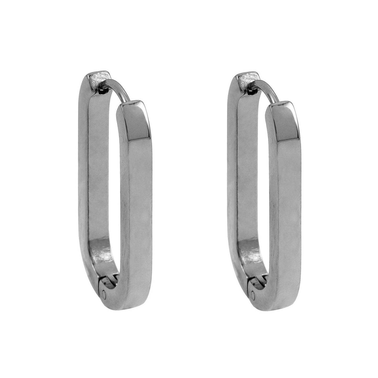 CHANDA White Gold (Silver Toned): Rounded Corners Rectangular Hoop Earrings